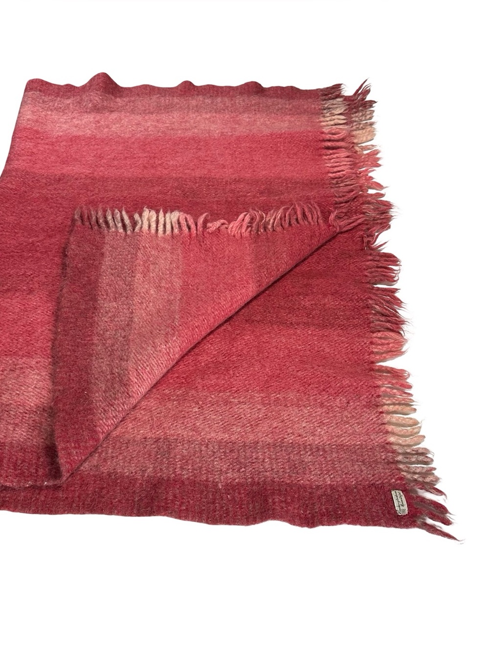 Klockargardens Hemslojd Sweden Mohair Wool Blanket Throw Pink Red Stripe 48x35